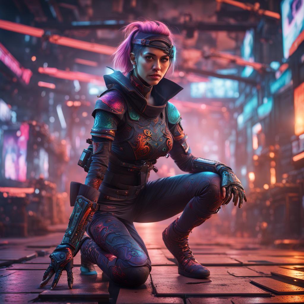 Cyber Ninja Woman in Detailed Digital Painting