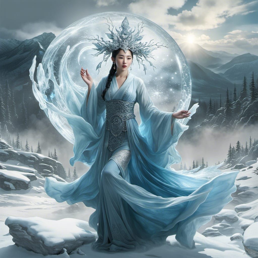 White oriental socceress mastery of ice elements.