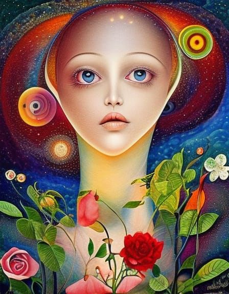 Surreal Light Beams Reveal Starry Sky, Collage Art