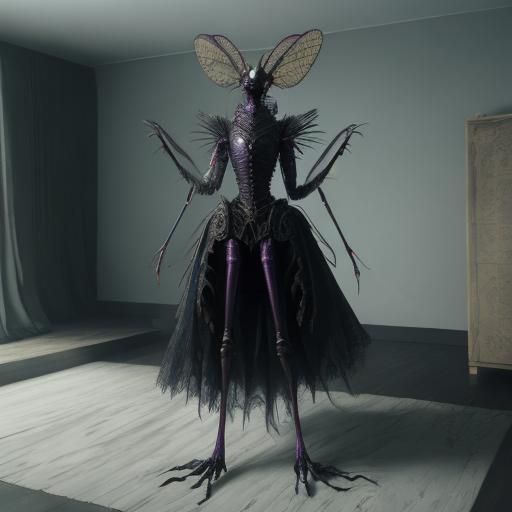 Creepy Humanoid Mosquito Playing Violin: Dark Fantasy Art