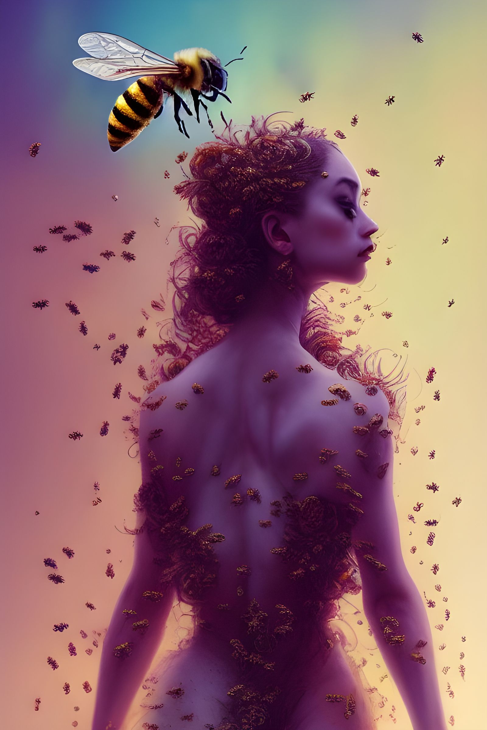 Intricate Bee Queen in Fractal Iridescence