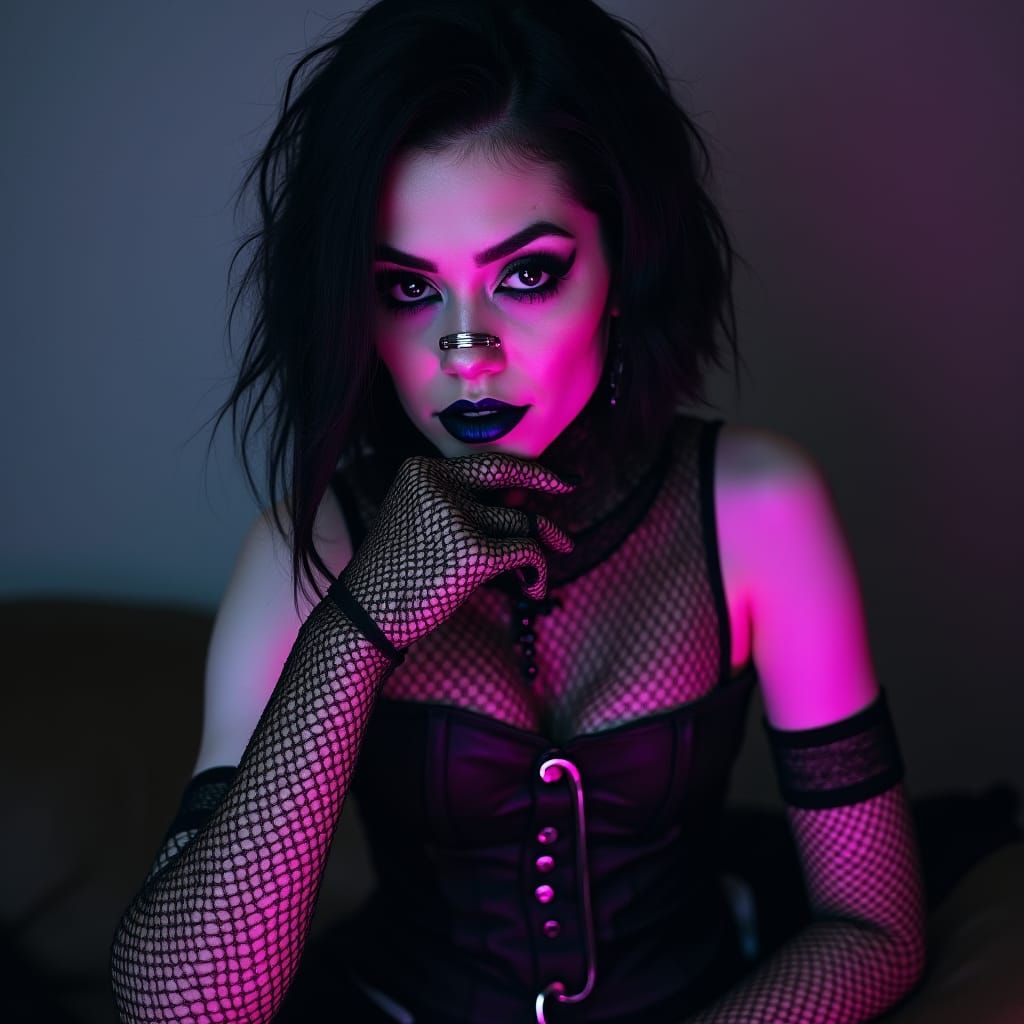 Edgy Woman with Long Nails and Bold Makeup