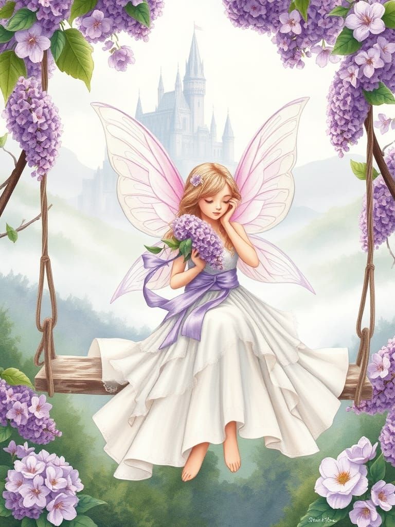 Ethereal Spring Fairy in Dreamy Watercolor Garden