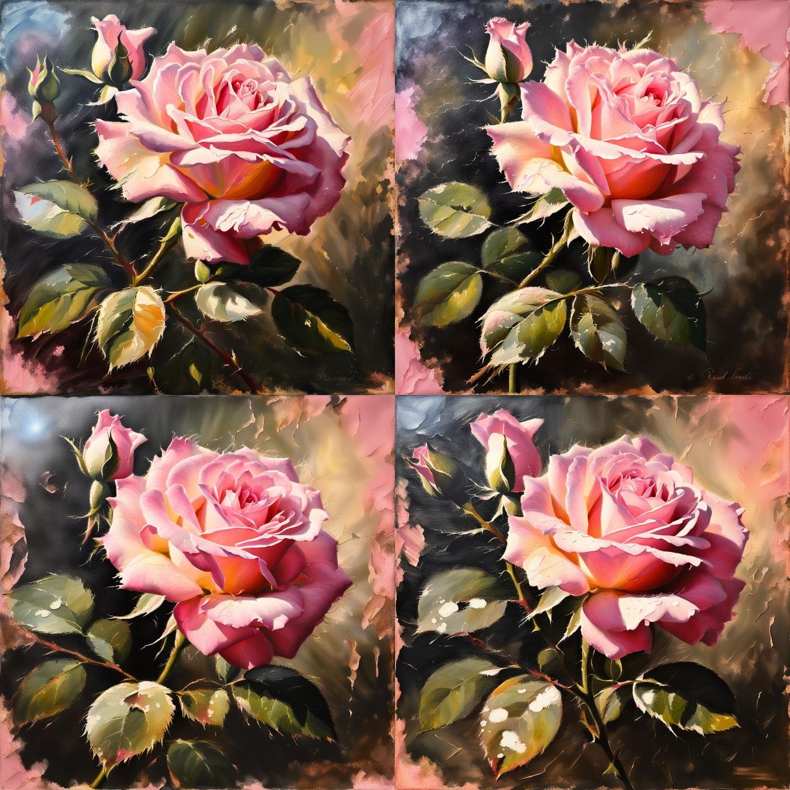 Pink Rose in Oil Painting Style