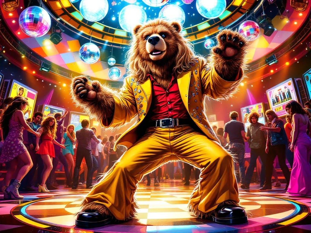 Disco Grizzly Bear in 1970s Glamour