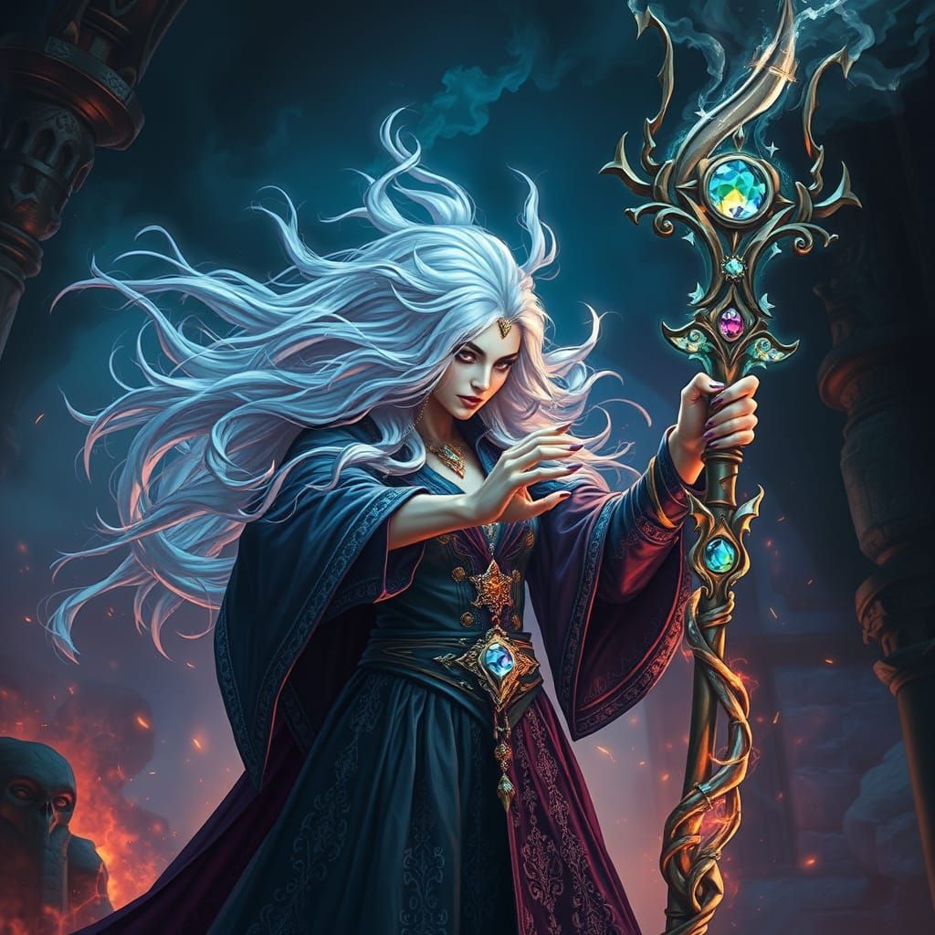 Mysterious Sorceress Weaves Powerful Spell in Ancient Chambe...