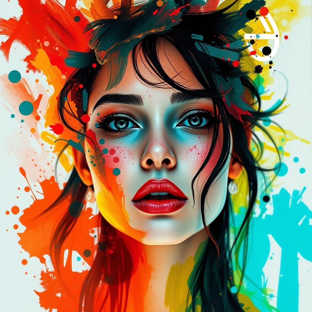 Abstract Portrait with Vibrant Colors and Fluid Movement