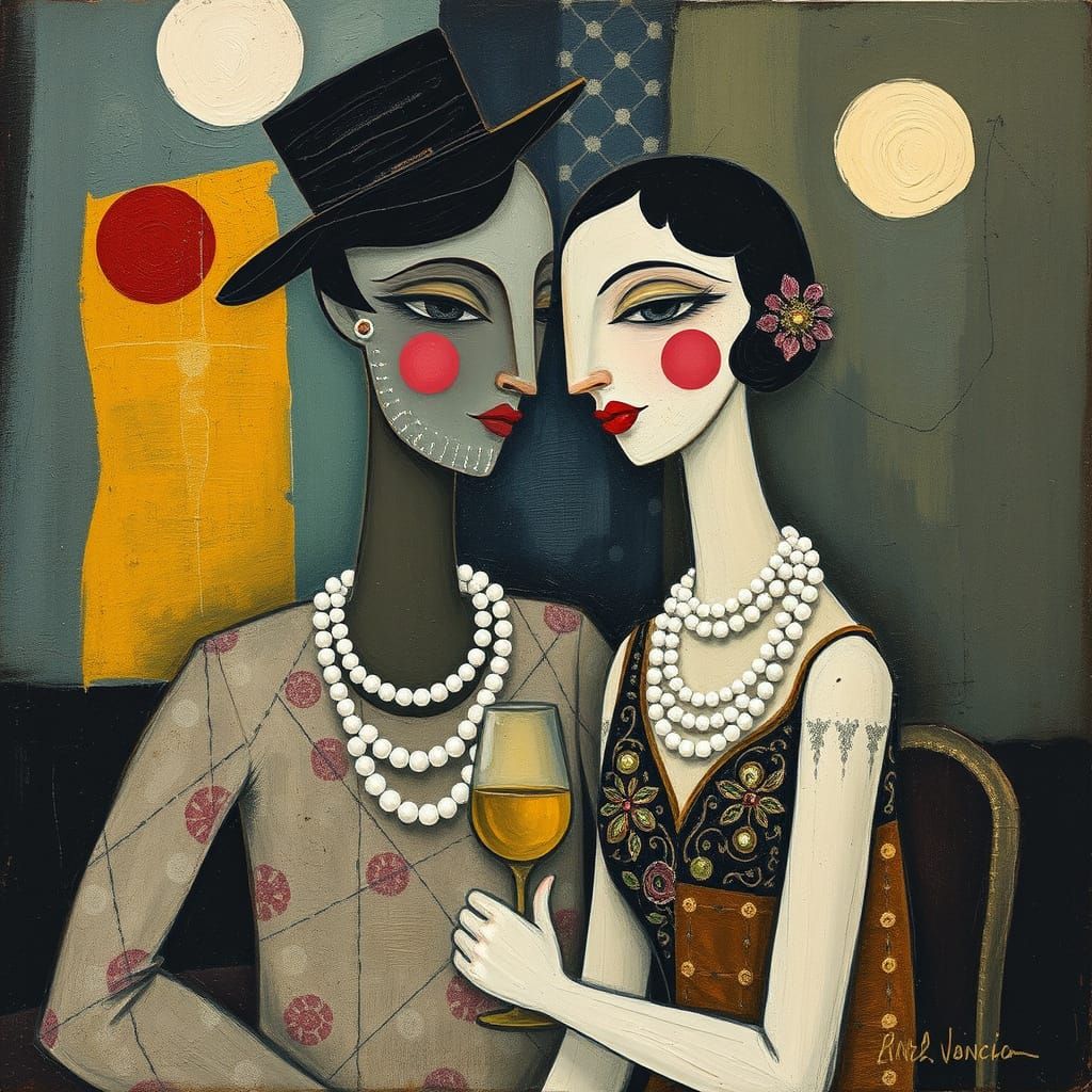 Couple in Post-Impressionist Vintage Style