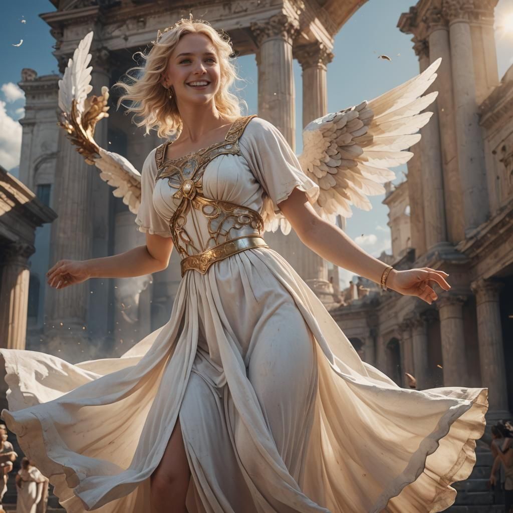 Dancing Blond Angel in White Dress