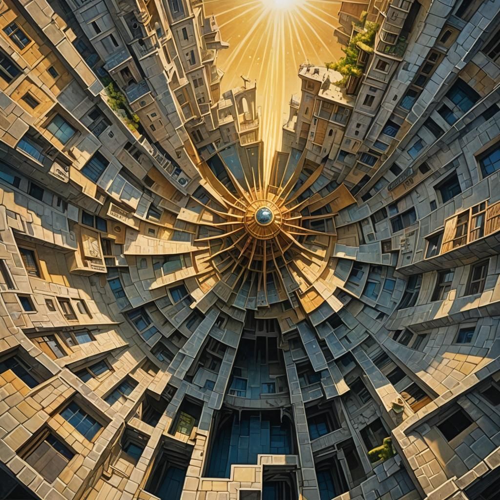 Surreal Tower View in Hyperdetailed Sunshine