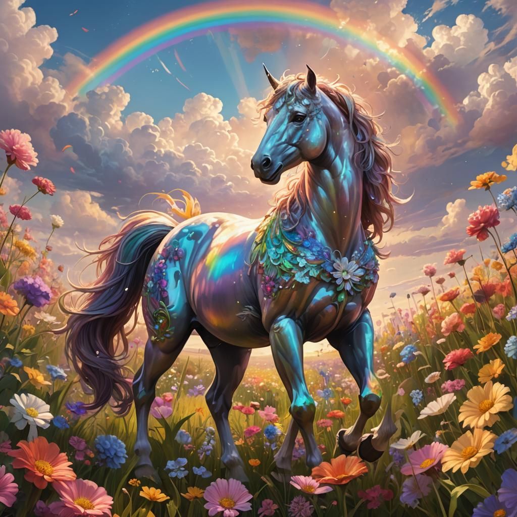 Iridescent Centaur in Dreamlike Landscape: Concept Art