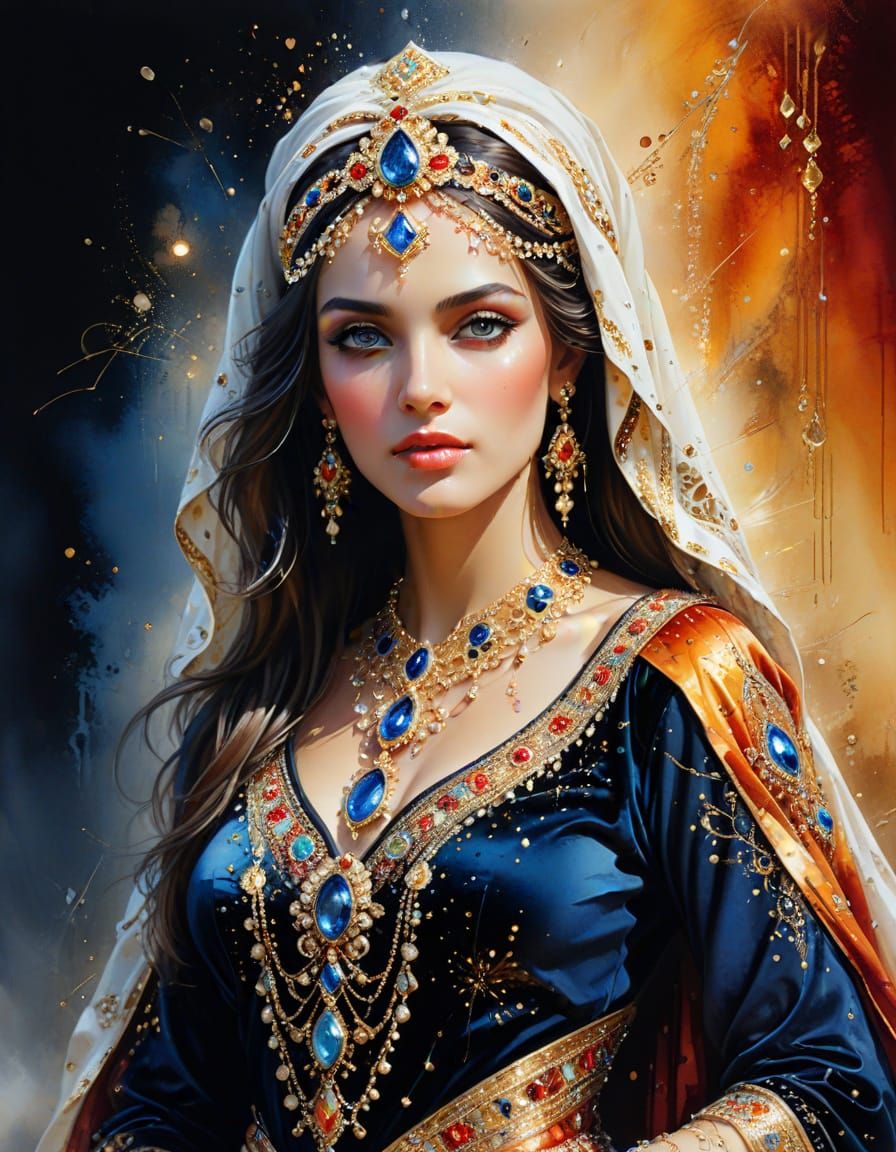 Elegant Arabian Princess in Vibrant Renaissance Portrait