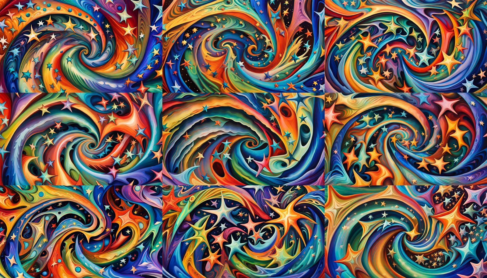 Iridescent Stars in Abstract Expressionist Style