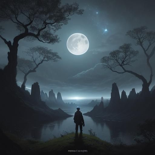 Moonlit Contemplation: Cinematic Digital Matte Painting