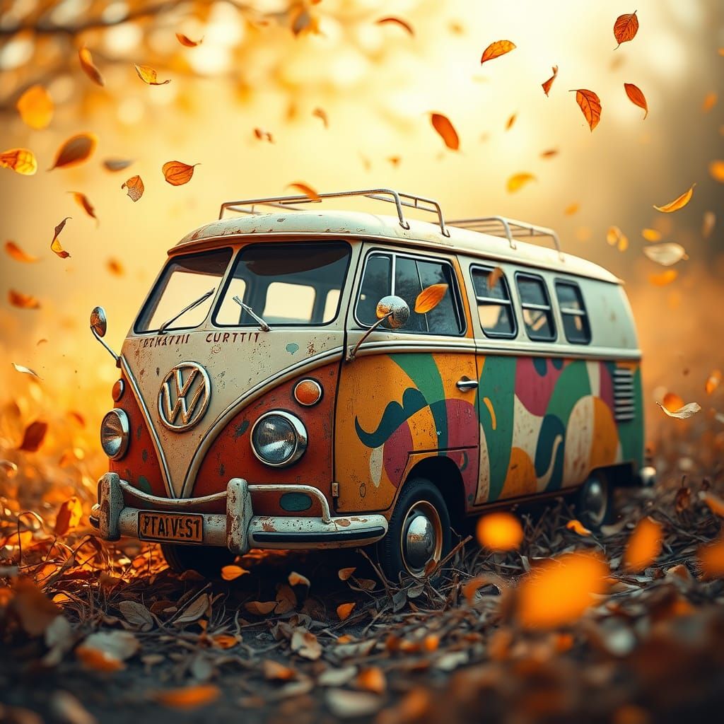 "Nostalgic Whispers: A Dreamy VW Bus in a Breeze of Memories"