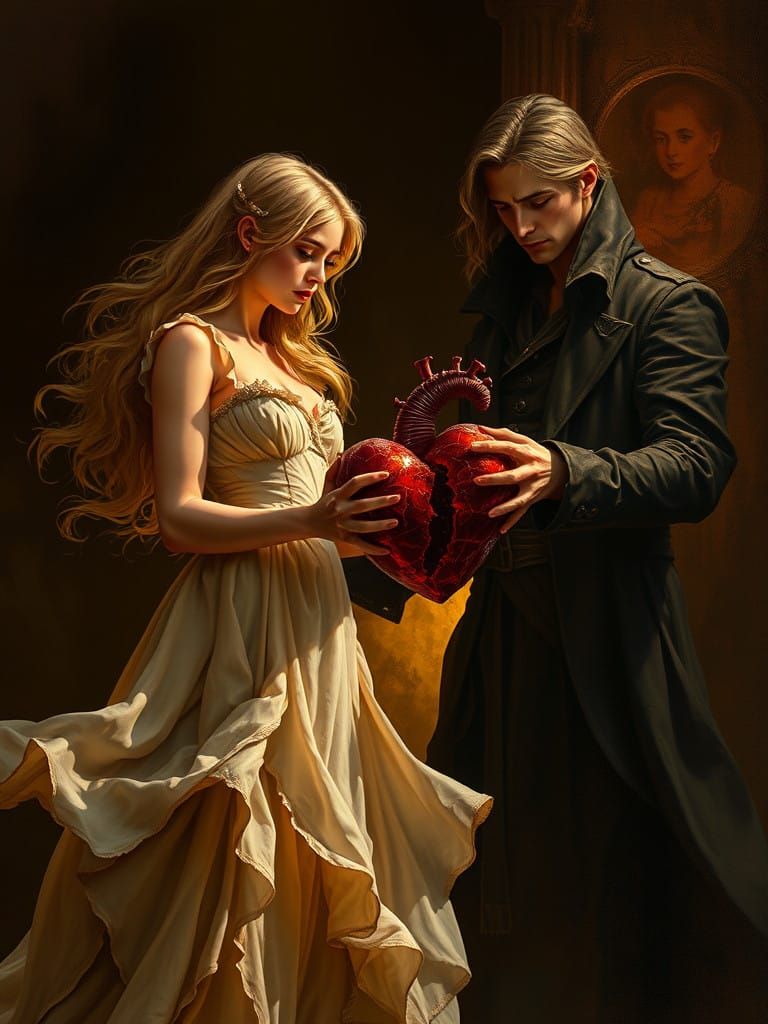 A Maiden's Torn Heart in Dramatic Light