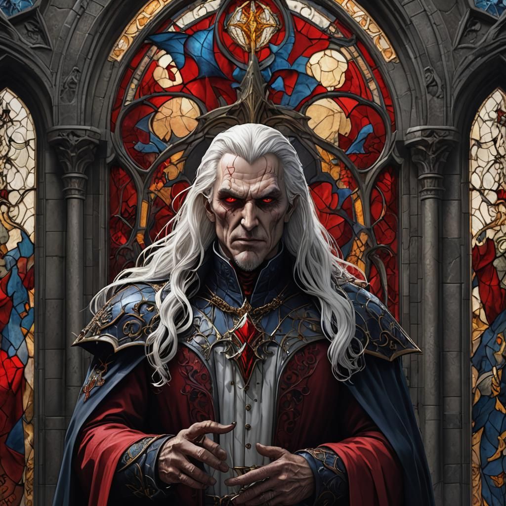 Vampire King with Bats in Stained Glass Style