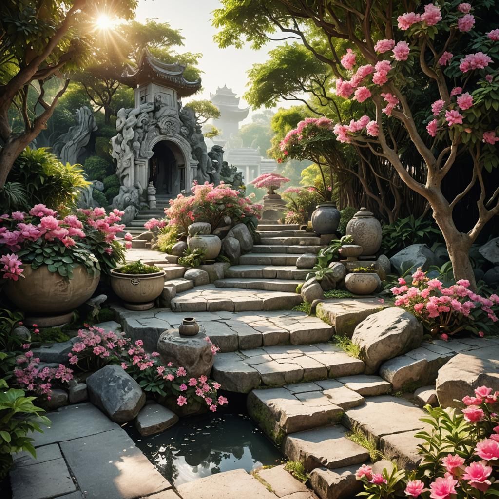 Serene Chinese Garden in Bangkok: Digital Matte Painting