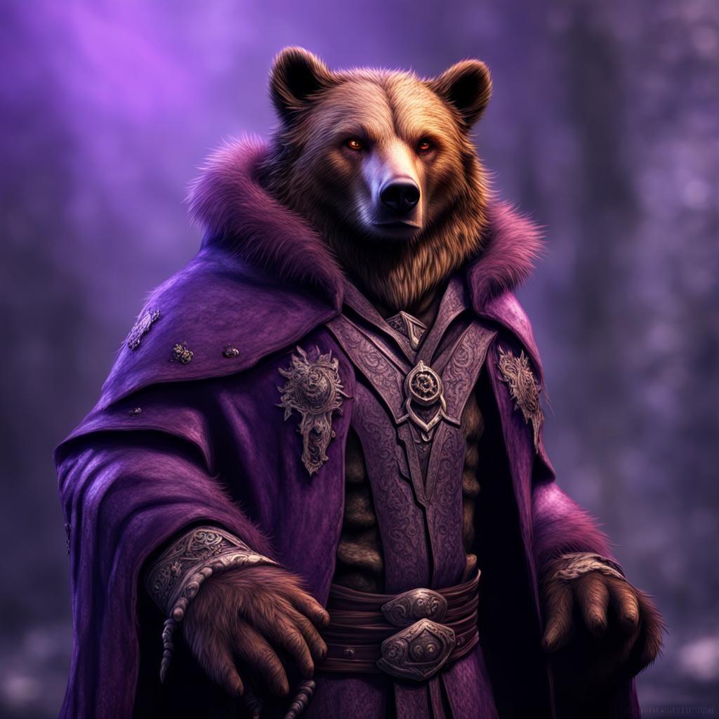 Warlock Half-Human Half-Bear in Purple Coat