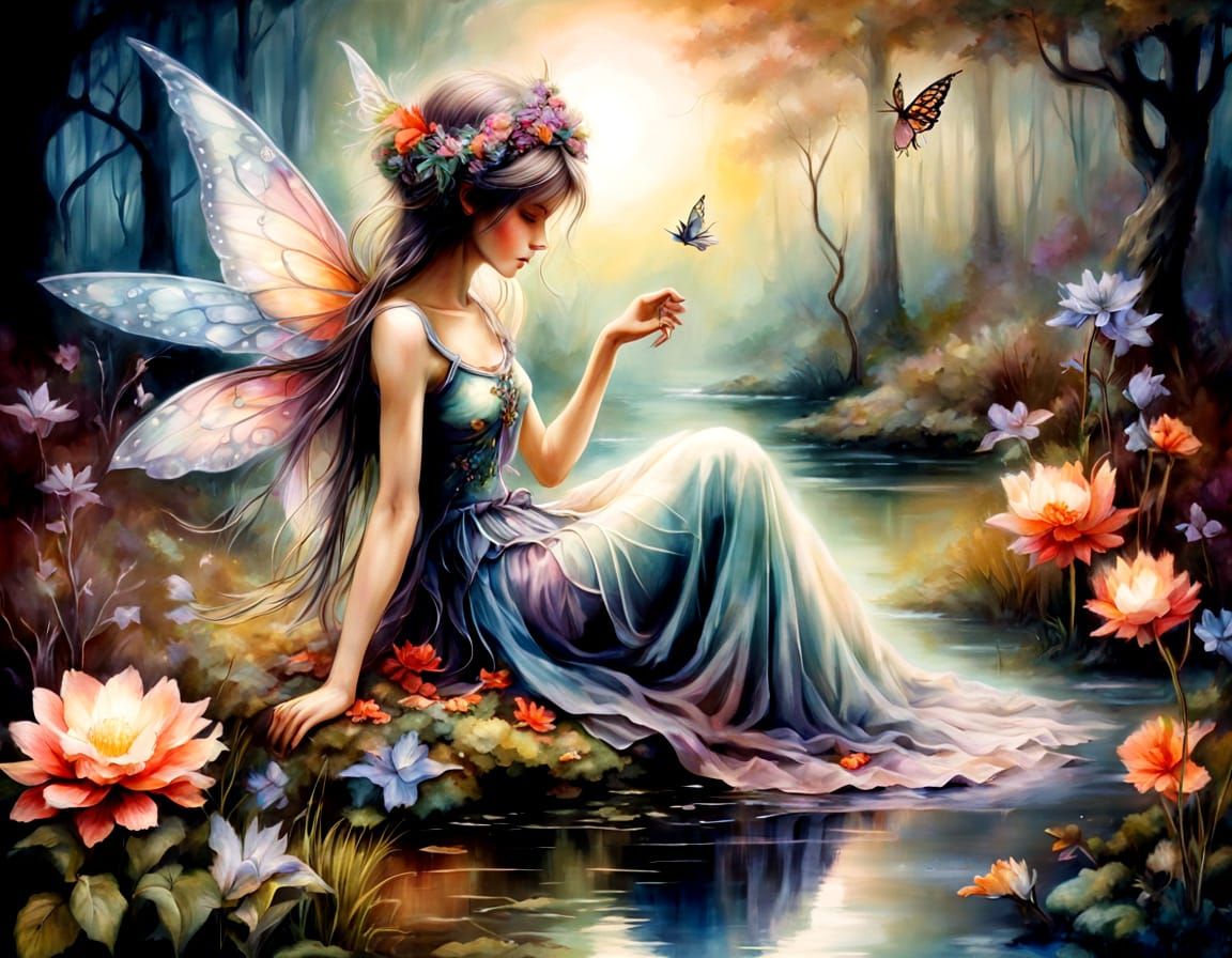 Bioluminescent Garden: A Witch Fairy in Expressionist Style