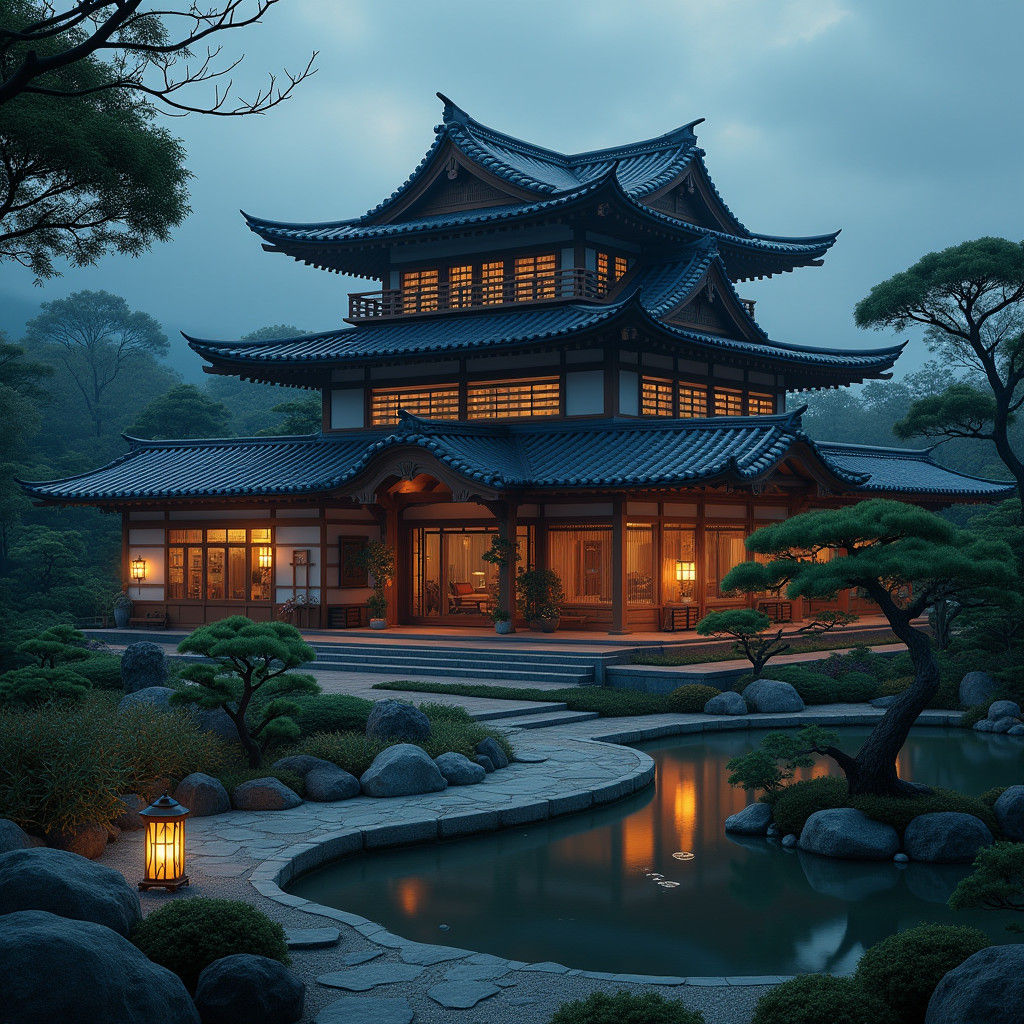 Majestic Japanese Mansion in Ukiyo-e Style