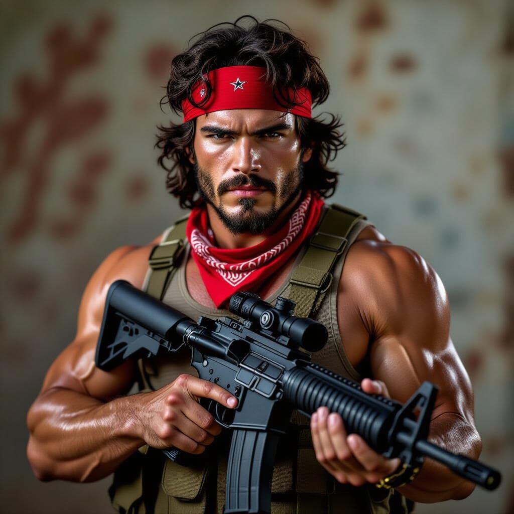 Che Guevara as Rambo in Action Movie Still