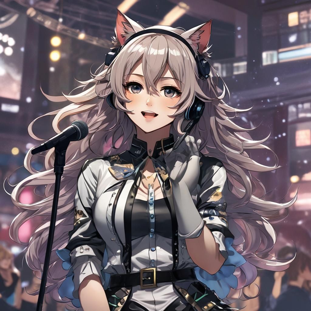 Anime Catgirl Idol Singer on Stage