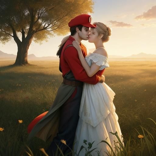 Mario and Tippi Embrace in Surreal Photorealistic Painting
