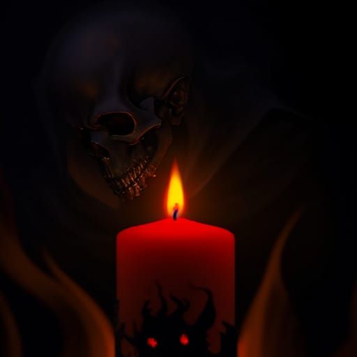 Gothic Dark Fantasy Art: Red Candle with Flames