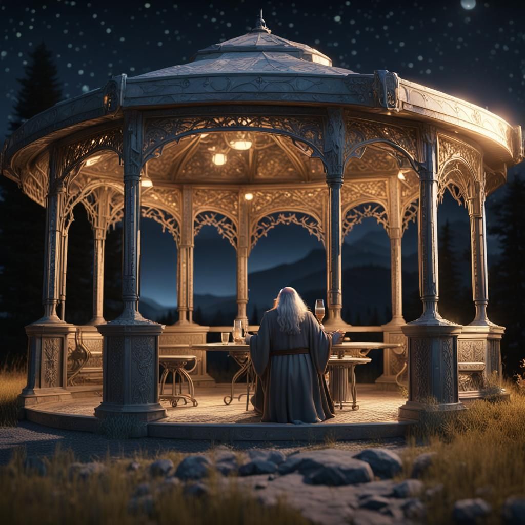 Gandalf, Saruman, and Gollum Drinking Beer Under Stars