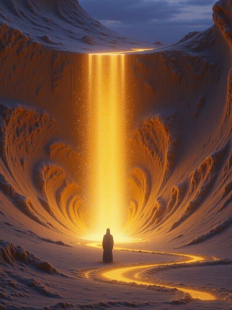 Surreal Desert Oasis with Bioluminescent Falls