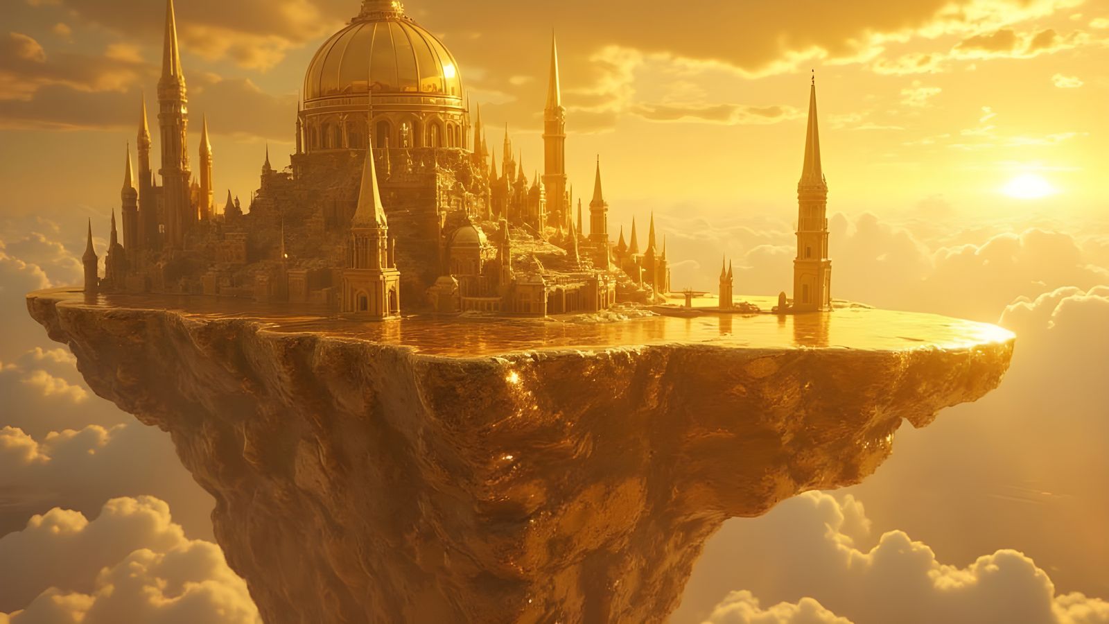 Gothic City of Golden Splendor in the Cosmos