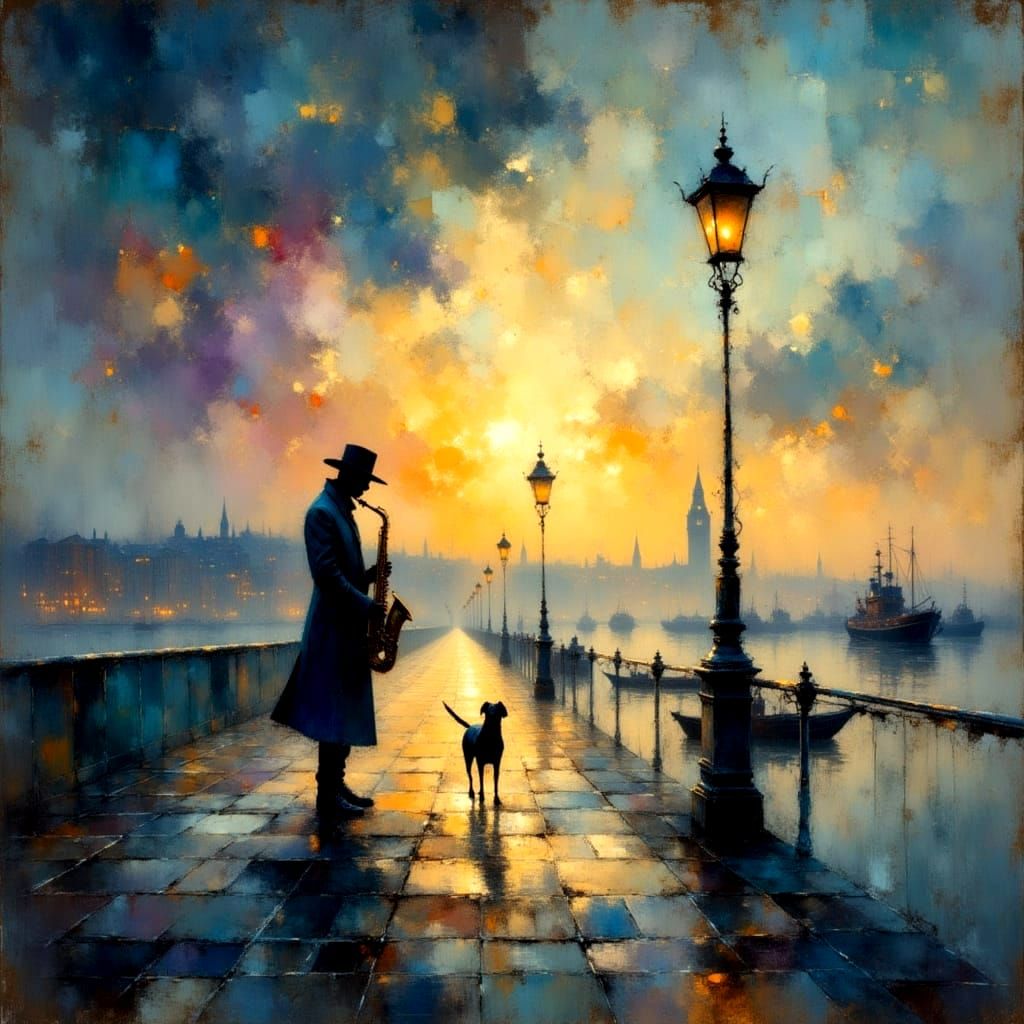 Jazz Musician at Twilight: Impressionistic Album Art