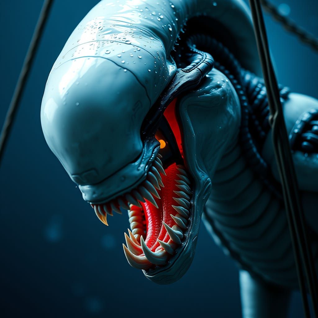 White Xenomorph Druling in a Sci-Fi Ship