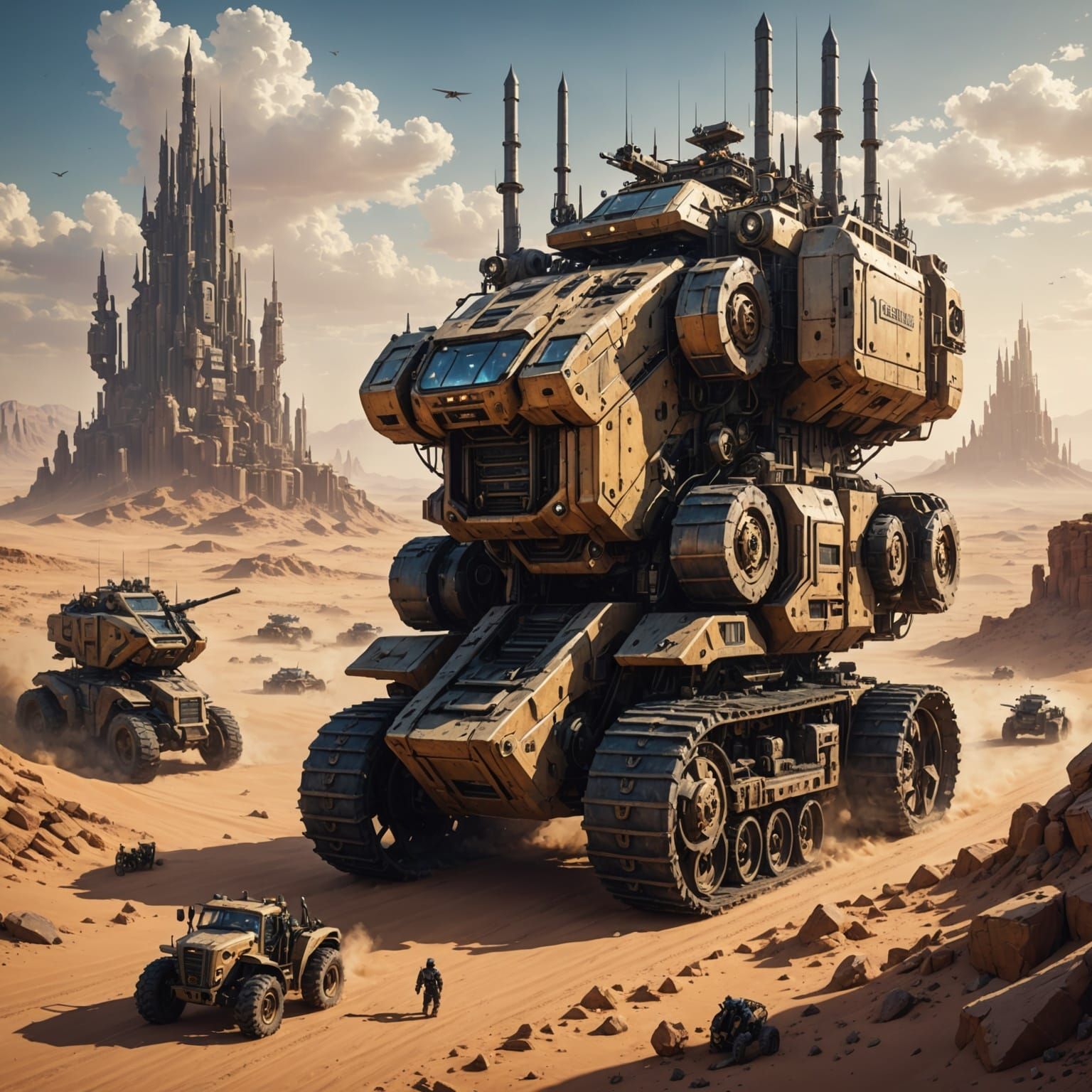 Colossal Machine City Advances Through Desert in Mad Max Sty...