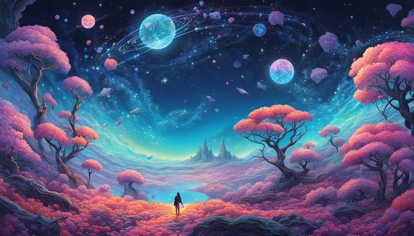 Ethereal Cosmic Oasis in Luminous Cloudscape