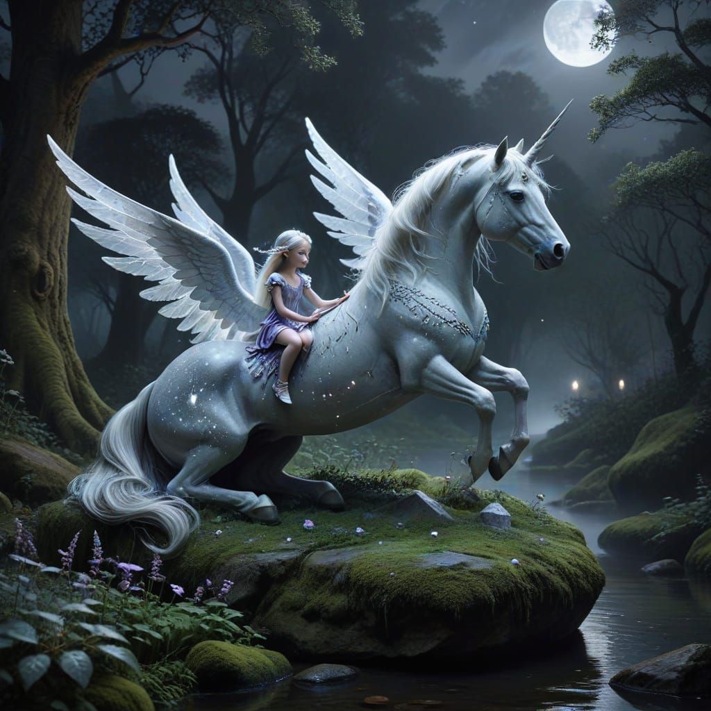 An ethereal fairy child with shimmering translucent wings, f...