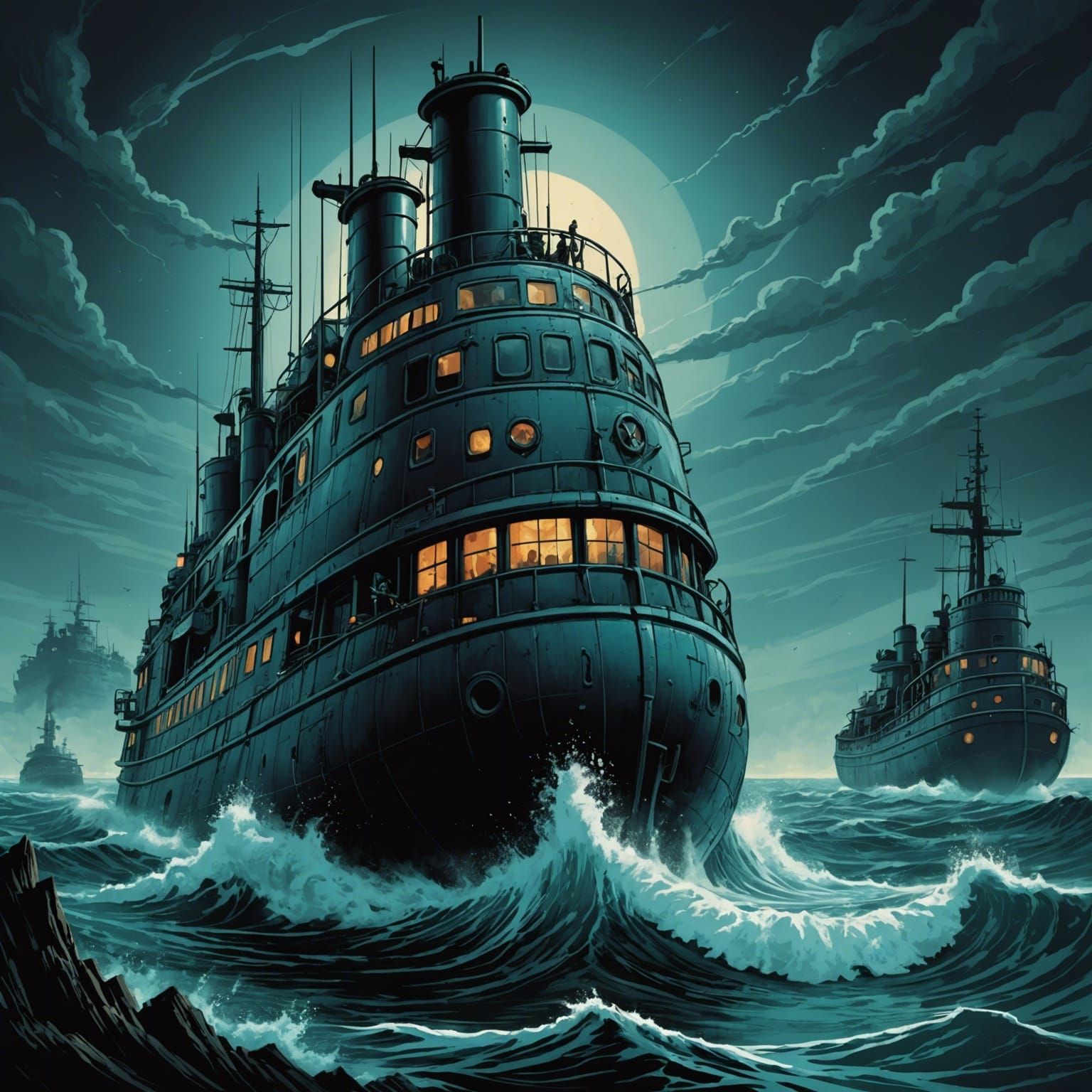 Submarine Horror Comic Book Art
