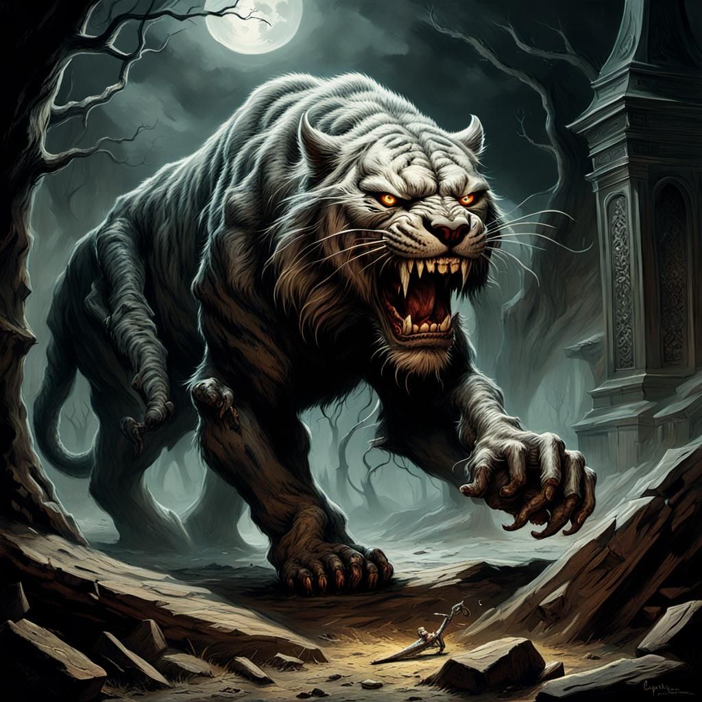 Horror Style Demon Sabertooth Tiger Artwork