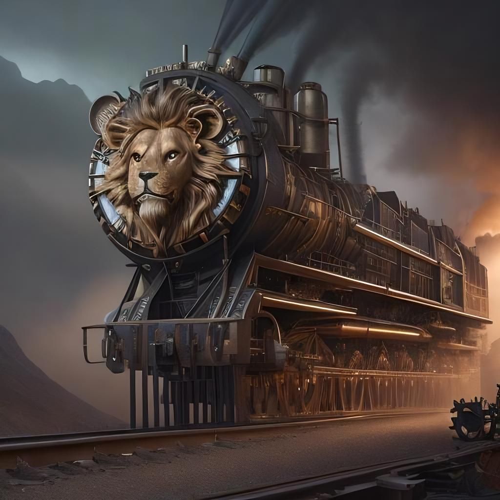 Steampunk Lion Contraption with Pumps and Guns