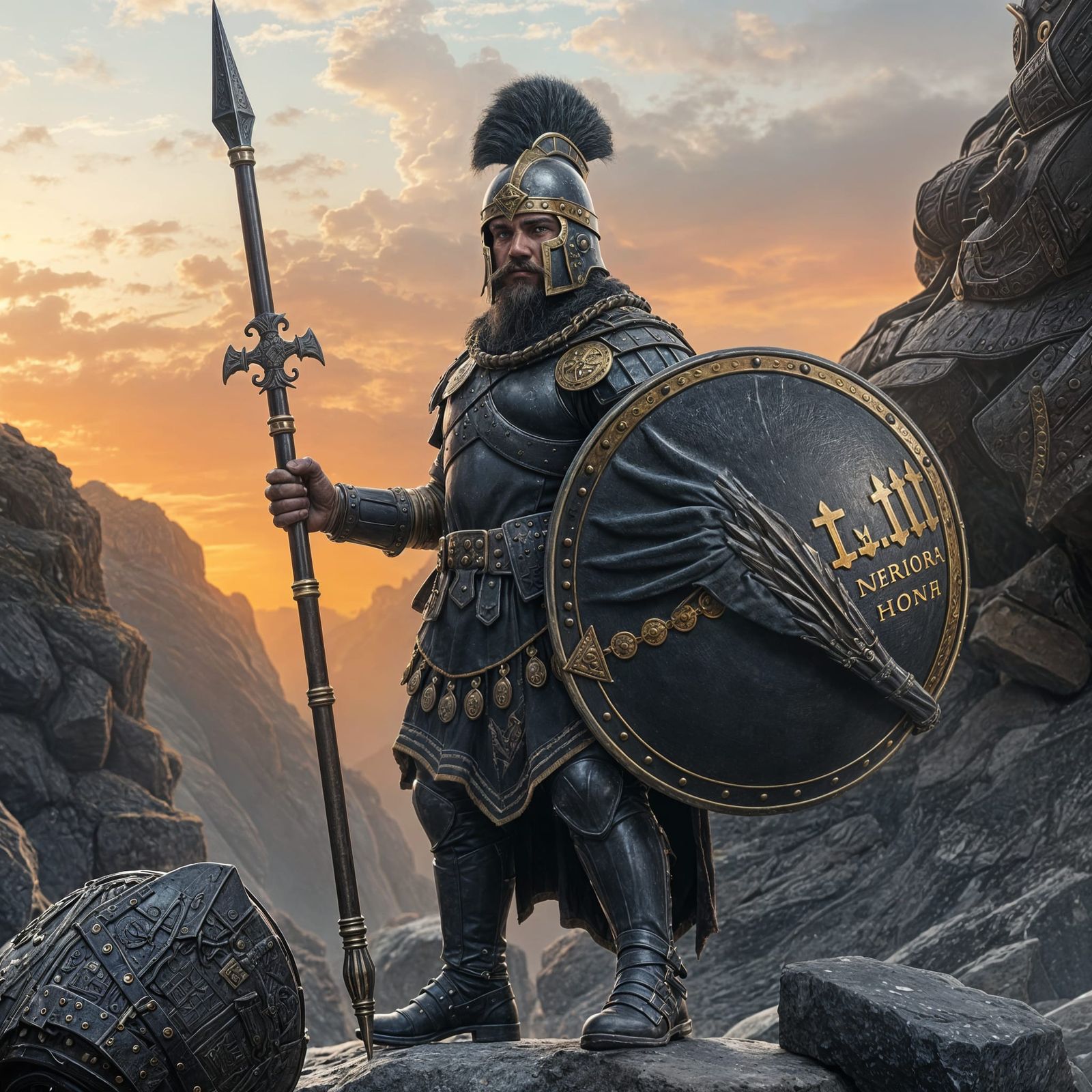 Dwarven Roman Warrior in Blackened Steel Armor