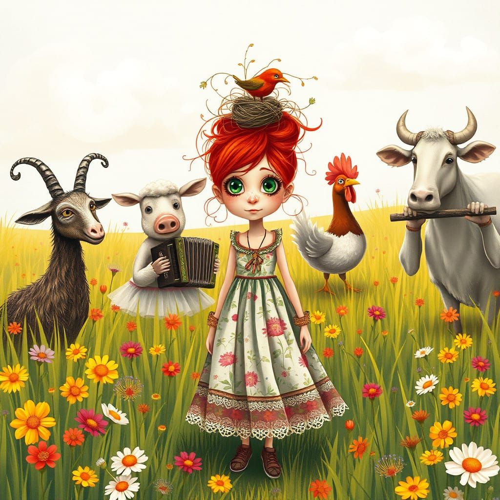 Whimsical Boho Girl Engages in Magical Conversation with Far...