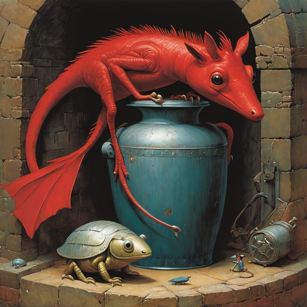 Vibrant Cityscape in Neon Red