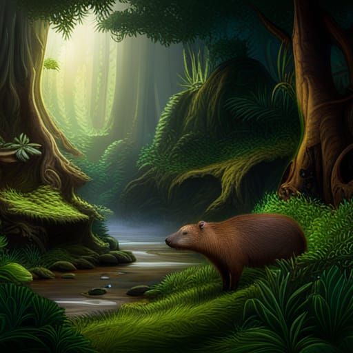 Shy Capybara in Jungle, Jaguar Stalking