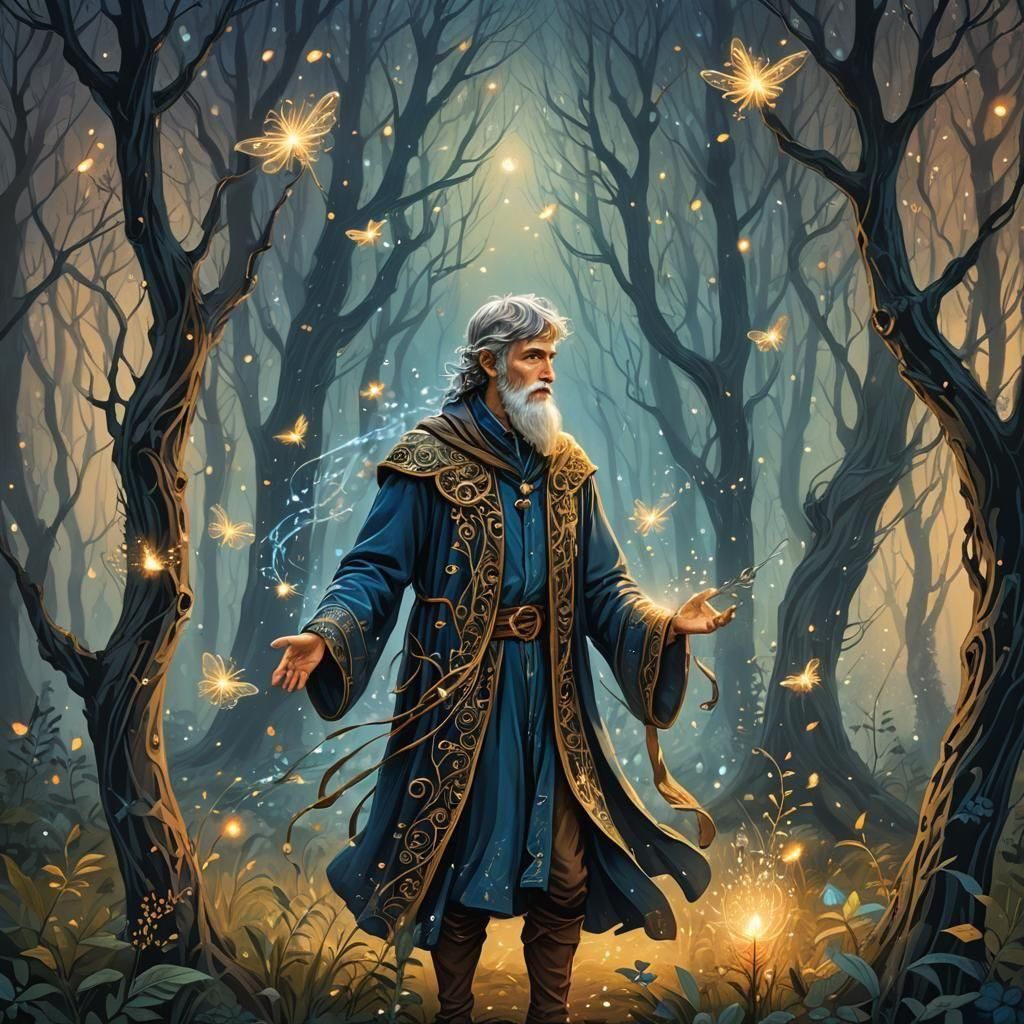 Merlin the Enchanter Whimsical Fantasy Illustration