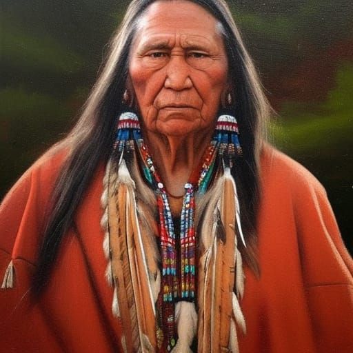 Native American Portrait in Oil Paint Style