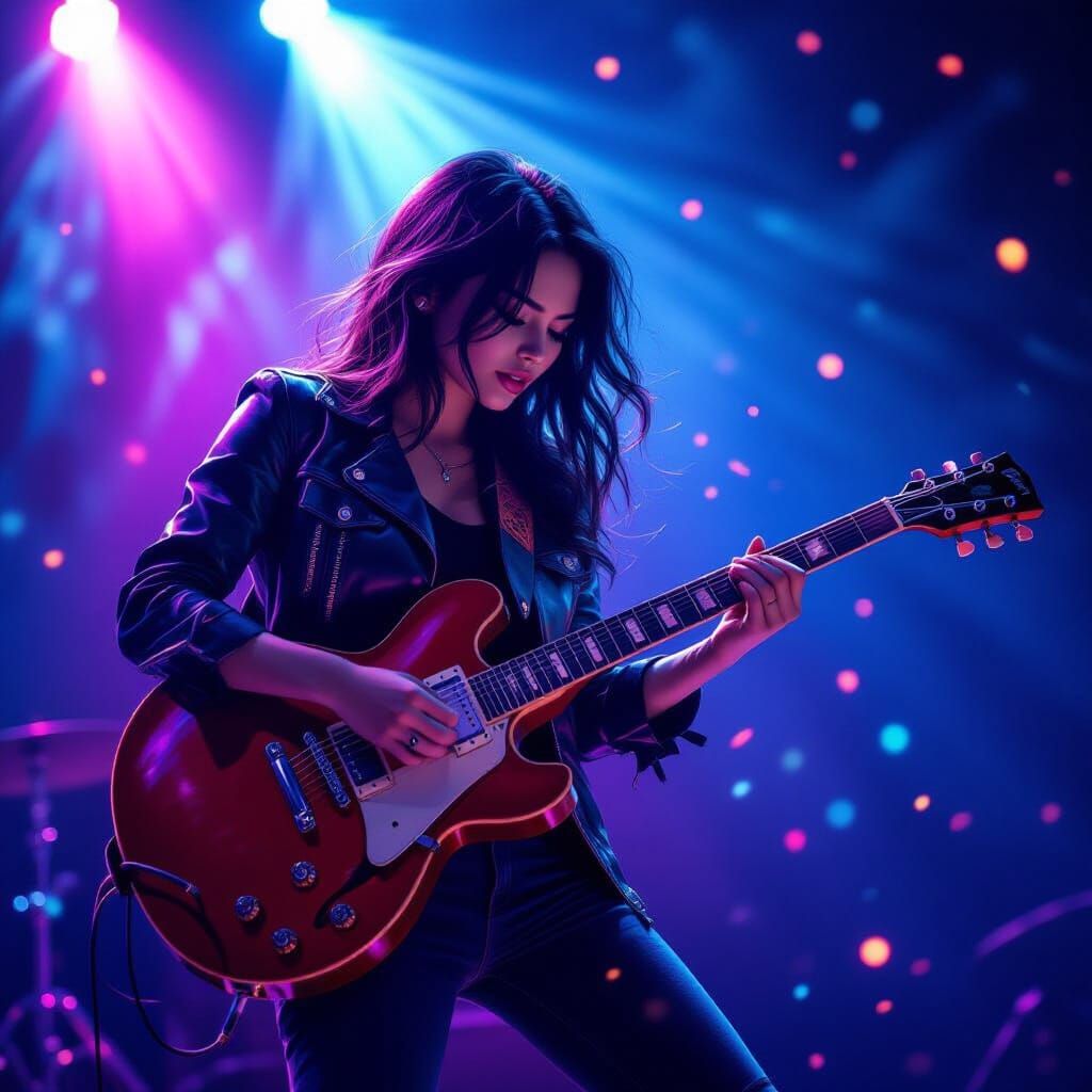 Female Guitarist in Mystical Stage Lights