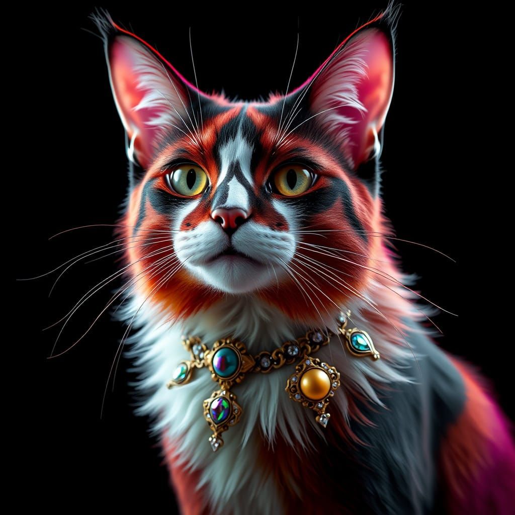 Elegant Harlequin Cat in Art Nouveau Style