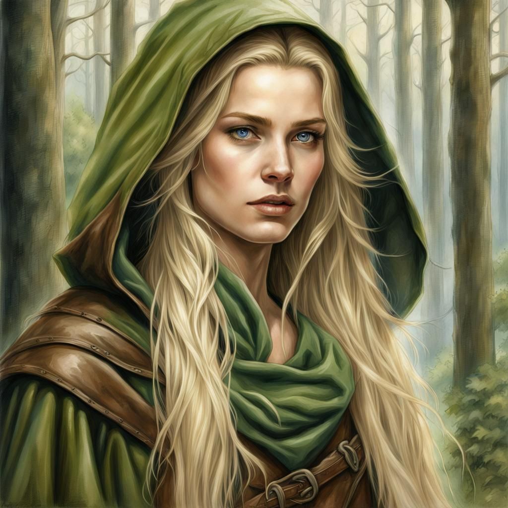 Fantasy Ranger in Forest, Hyperrealistic Style