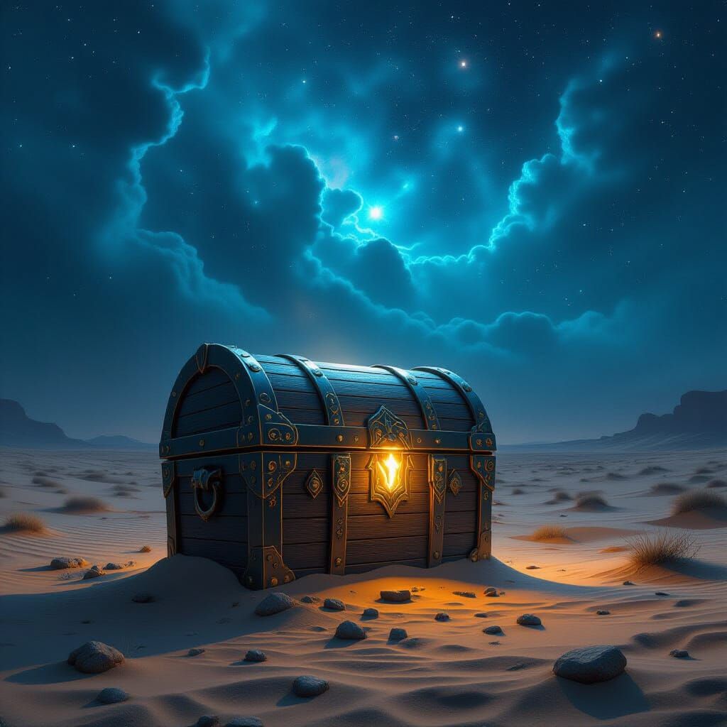 Ethereal Treasure Chest in Desolate Landscape